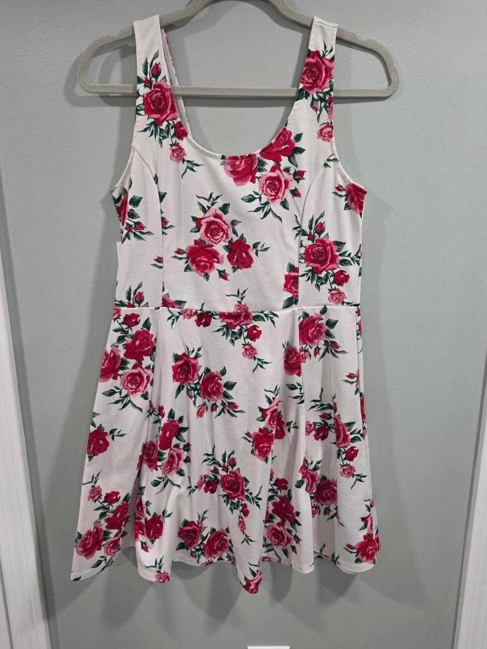 H&M White Tank Dress with Pink Rose Print